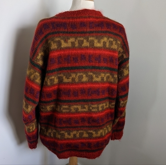 VINTAGE Eddie Bauer Mohair Blend Fair Isle Cardigan L eclectic Grandpa core - Picture 8 of 12